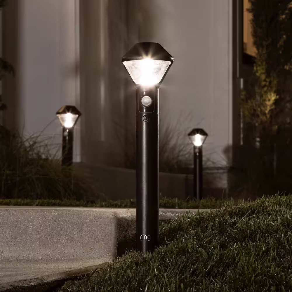 Ring Smart Lighting Motion Activated Outdoor Battery Black Integrated LED Path Area Light with Smart Lighting Bridge(2-Pack)