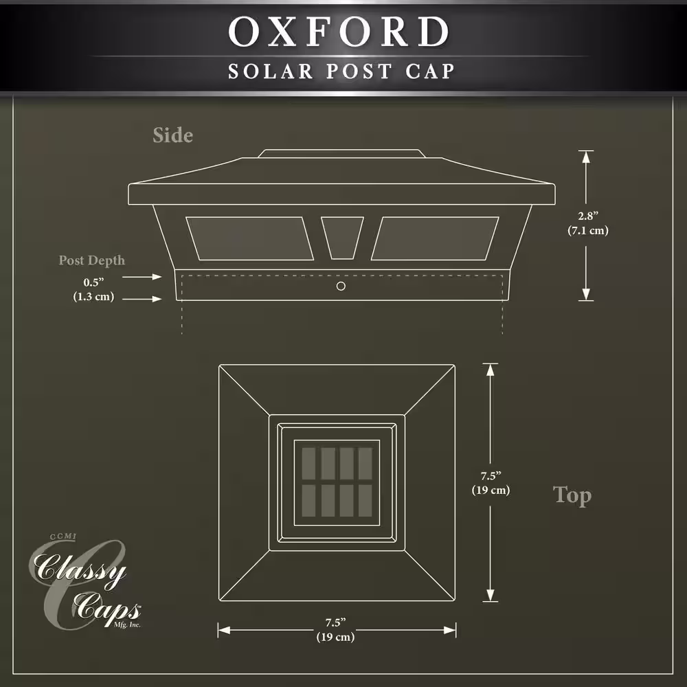 CLASSY CAPS Oxford White Integrated Led 6 in. x 6 in. Aluminum Oxford Solar Post Cap (2-Pack)