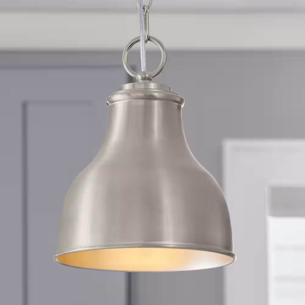 None 2-1/4 in. Brushed Nickel Metal Bell Pendant Light Shade