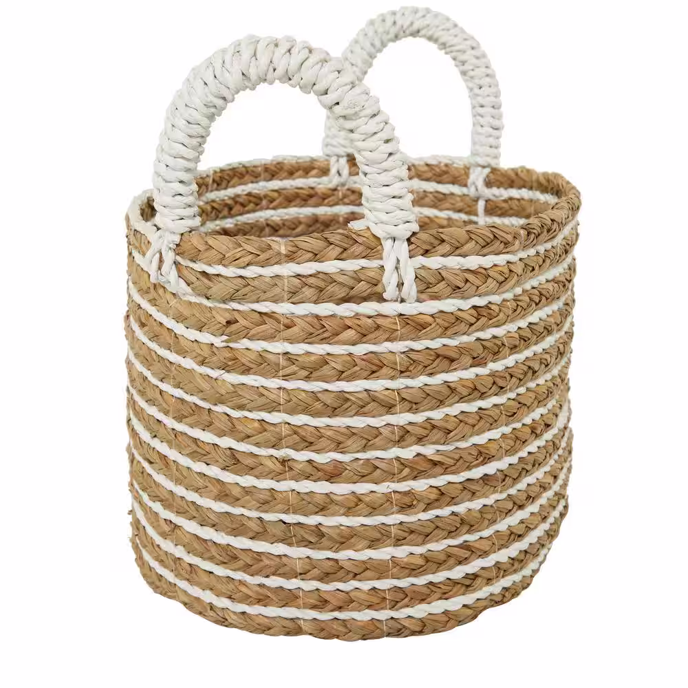 CosmoLiving by Cosmopolitan Seagrass Handmade Two Toned Storage Basket with Handles (Set of 3)