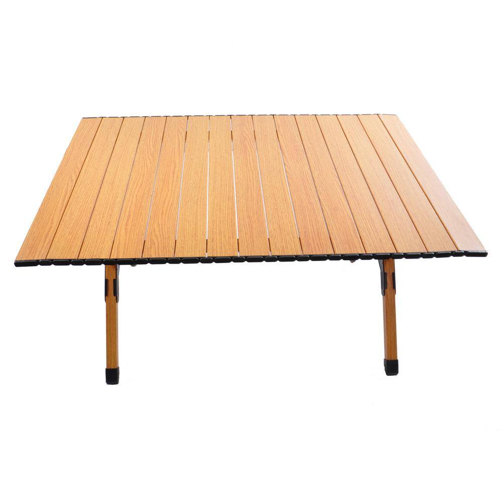None Brown Rollable Aluminum Alloy Table Top Portable Picnic Table with Folding Solid X-Shaped Frame and Handbag
