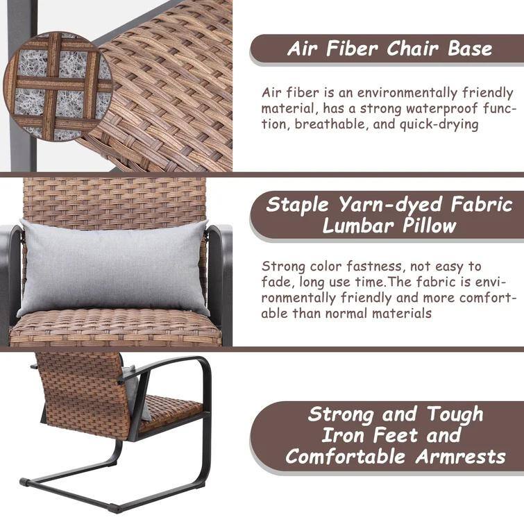 Cesicia 3 -Piece Wicker Outdoor Bistro Set Seating Group with Grey Cushion