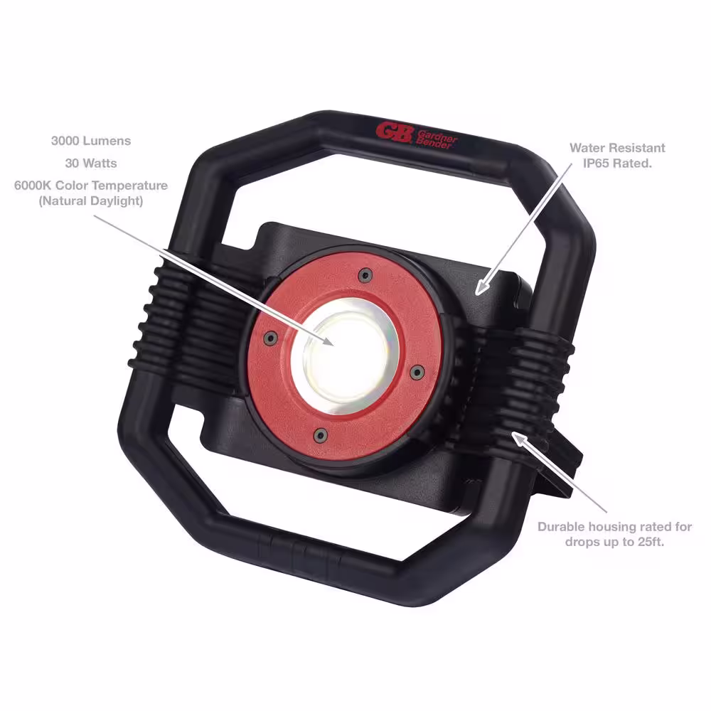 Gardner Bender 30-Watt Heavy-Duty LED Portable Work Light, Battery and Cord Powered