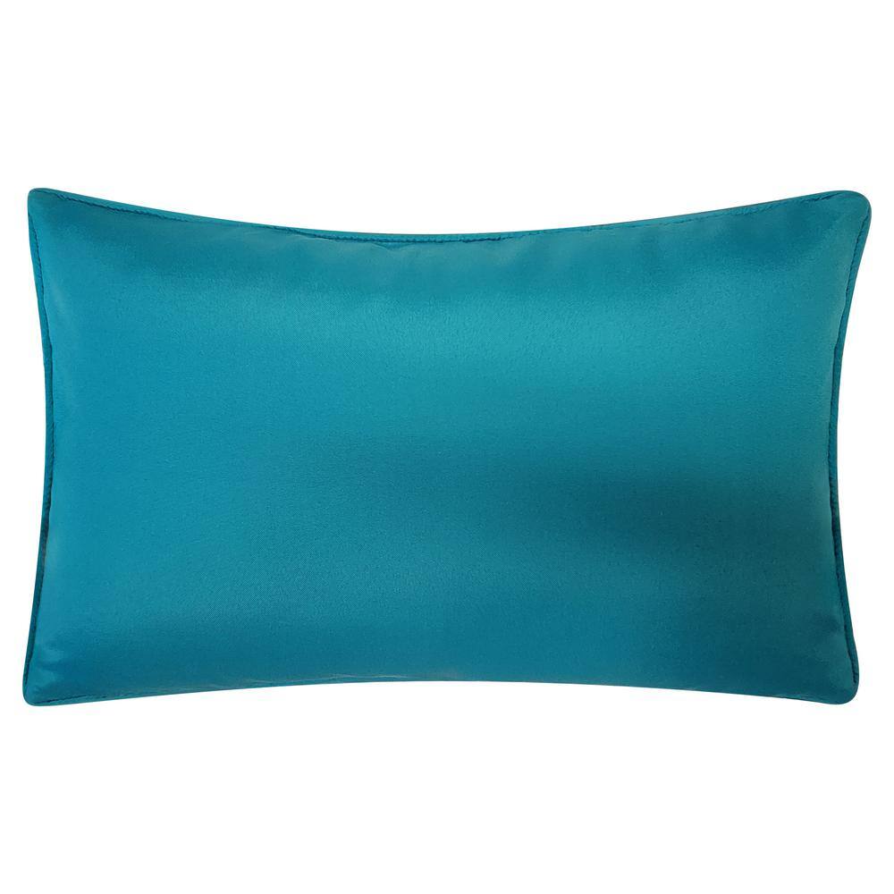 None Turq Multi Raffia Embroidered Palm Frond Indoor/Outdoor 12 x 20 Decorative Pillow