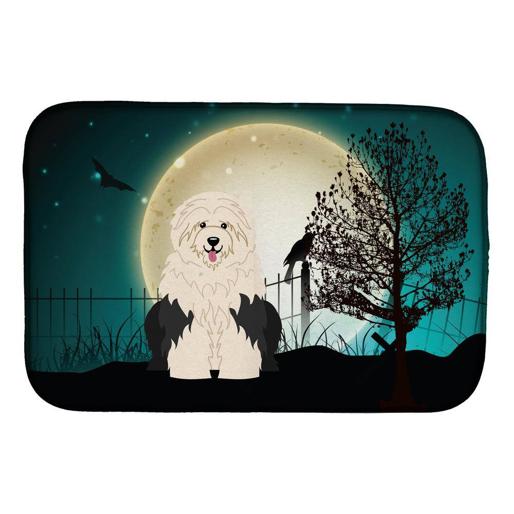 Caroline's Treasures 14 in. x 21 in. Multicolor Halloween Scary Old English Sheepdog Dish Drying Mat