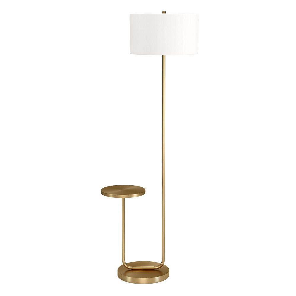 None Jacinta 65.75 in. Brass/White Tray Table Floor Lamp with Fabric Shade