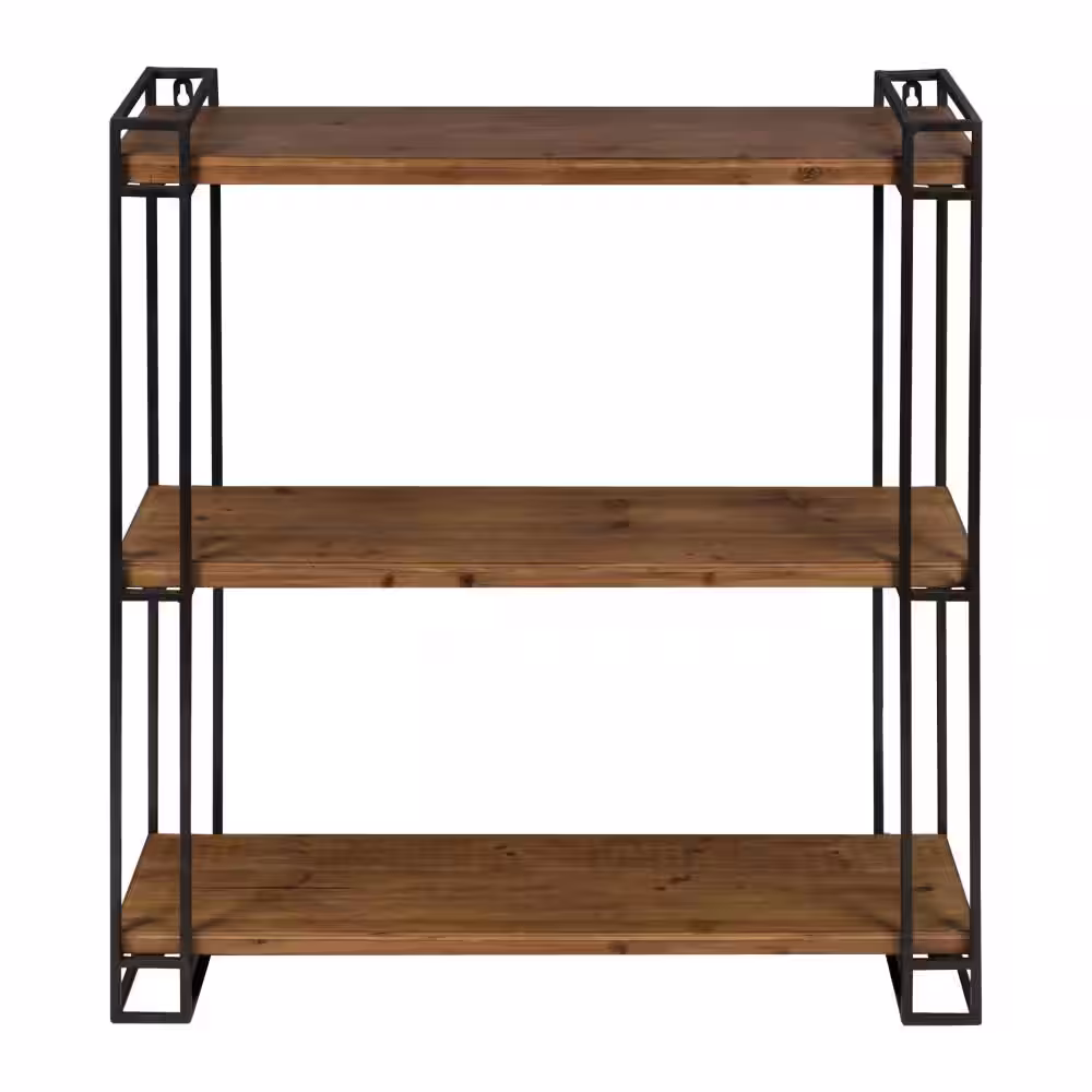 Kate and Laurel Lintz 7 in. x 26 in. x 31 in. Rustic Brown Metal Decorative Wall Shelf