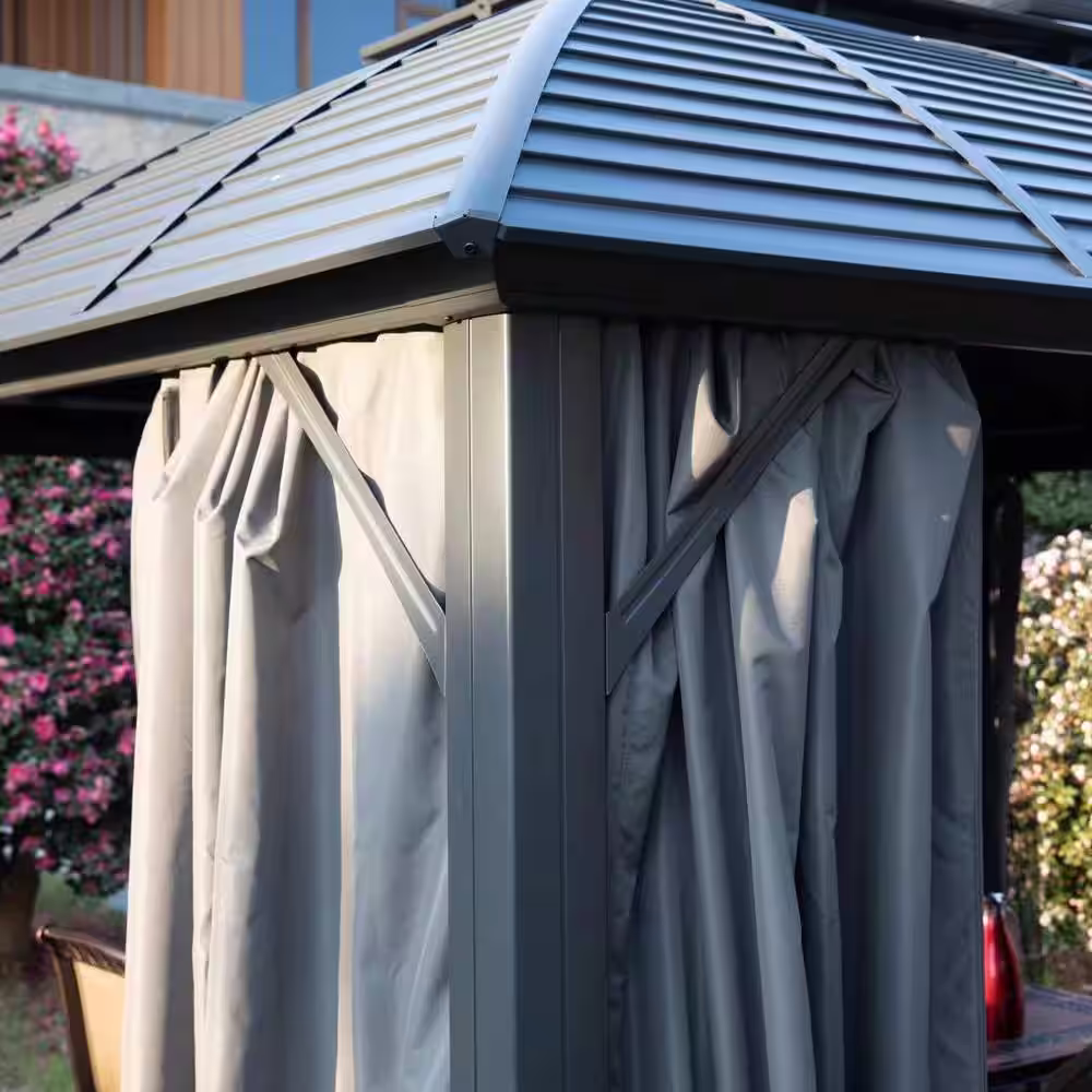 KOZYARD Odyssey 10ft.D x 9ft.H x 12ft.W Aluminum Hardtop Gazebo with Galvanized Steel Roof, Mosquito Net and Privacy Sidewall