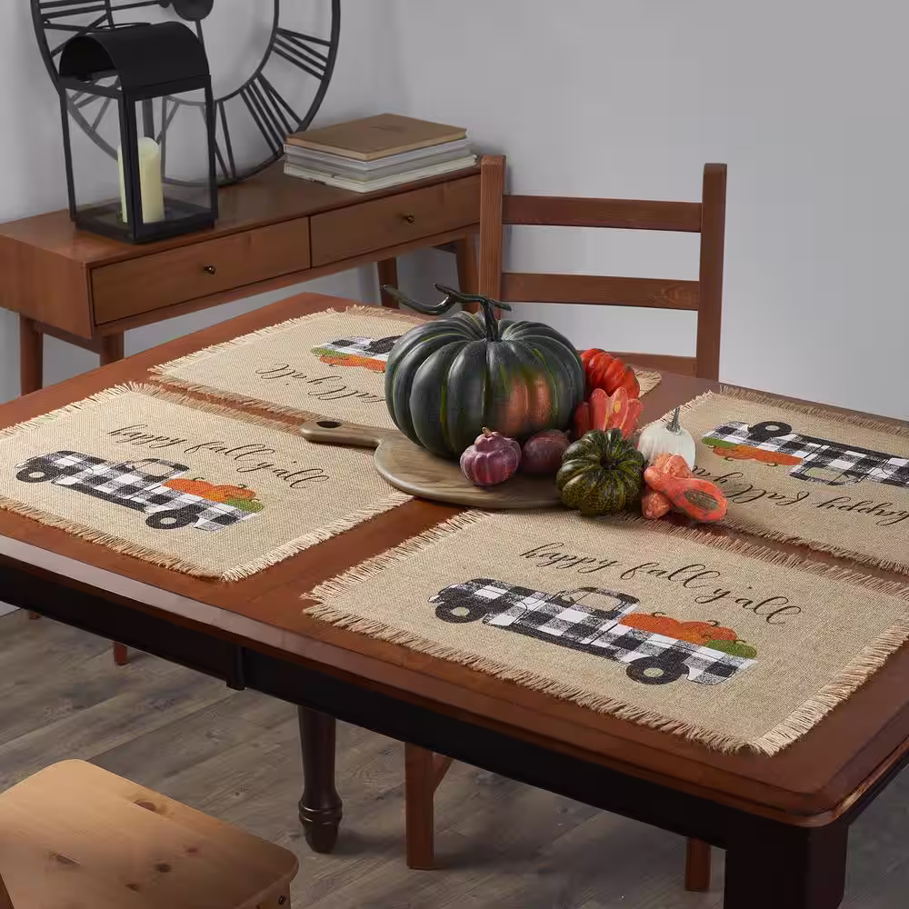 Elrene 13 in. x 19 in. Happy Fall Y'all Farmhouse Burlap Placemat (Set of 4)