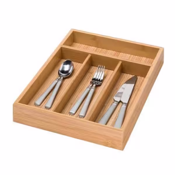 Honey-Can-Do 2 in. H x 10.25 in. W x 14 in. D Natural Bamboo 4-Compartment Drawer Organizer Tray