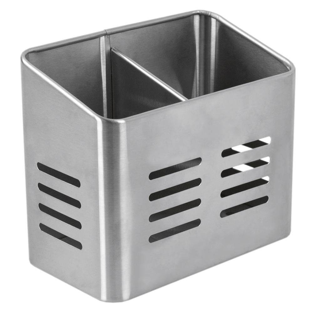 Home Basics Dual Compartment Silver Stainless Steel Flatware and Utensil Organizers