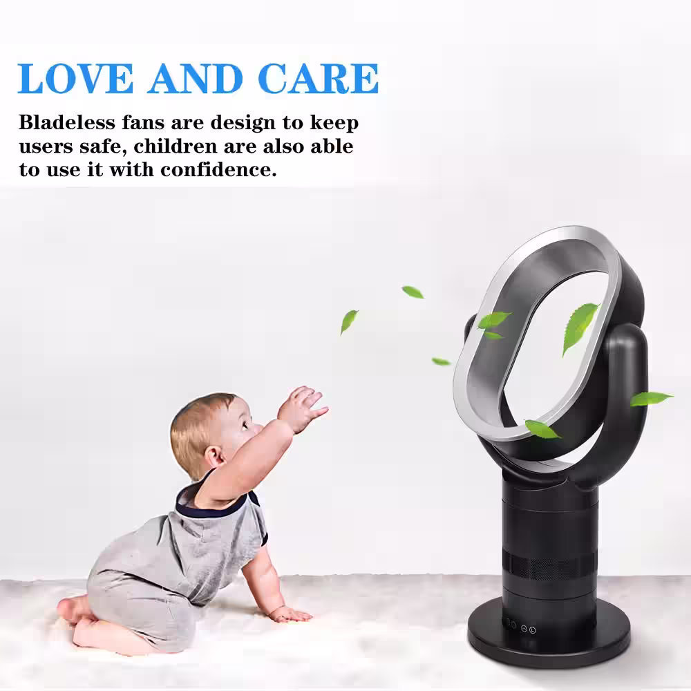 dubbin 24 in. Portable Bladeless Fan Small Table Fan With 10 Speeds Settings, 10h Timing Closure and Low Noise, Black
