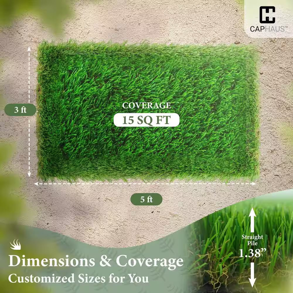 None Green 3 ft. x 5 ft. Artificial Grass Turf, Grass Pad Mat for Pet Dogs, Fake Grass Rugs for Garden, Lawn, Patio & Balcony