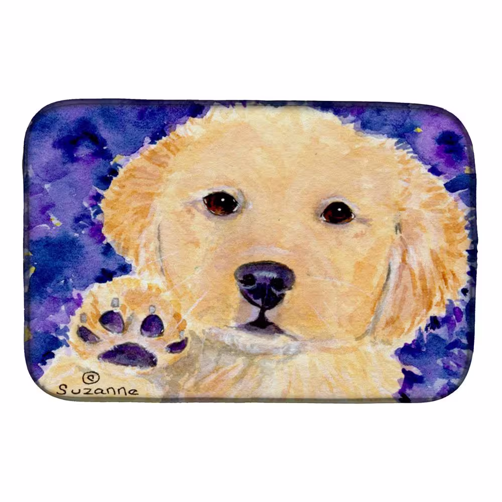 Caroline's Treasures 14 in. x 21 in. Multicolor Golden Retriever Dish Drying Mat