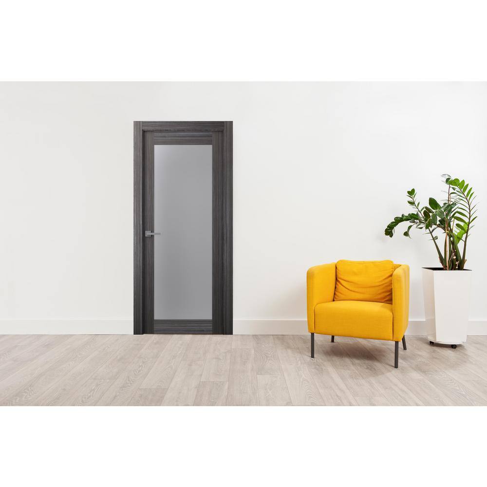 Belldinni 32 in. x 96 in. Right-Hand Solid Core Full Lite Frosted Glass Gray Oak Wood Composite Single Prehung Interior Door