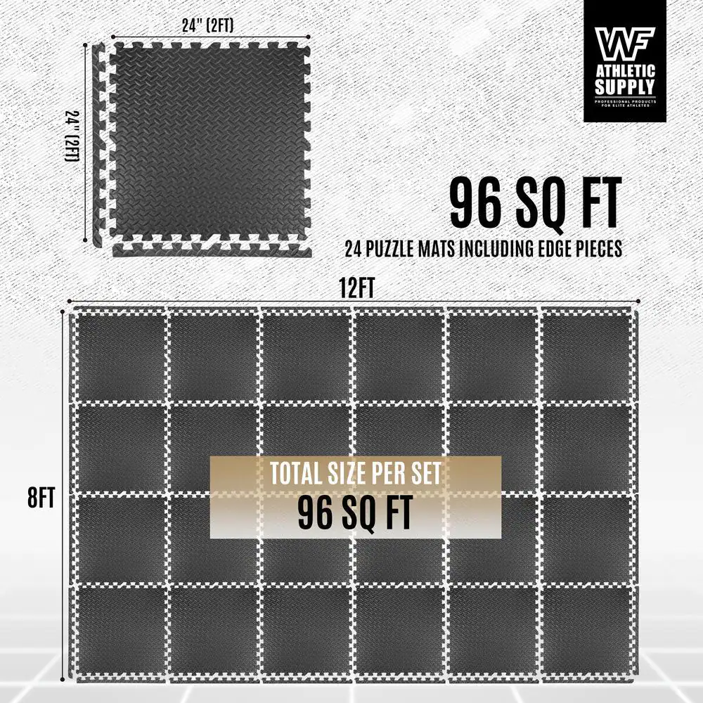 None Puzzle Exercise Mat Black 24 in. x 24 in. x 0.5 in. EVA Foam Interlocking Tiles with Border (96 sq. ft.)