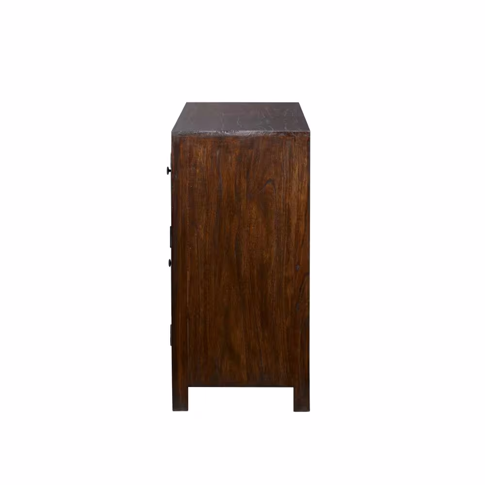 Litton Lane Brown Handmade 5 Drawers 1 Shelf and 4 Doors Buffet 63 in. x 31 in.