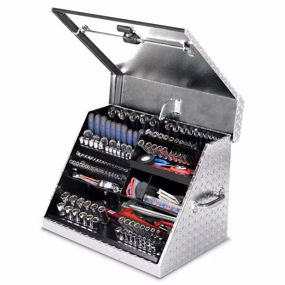 Montezuma 27 in. W x 18 in. D Portable Triangle Top Tool Chest for Sockets, Wrenches and Screwdrivers in Aluminum