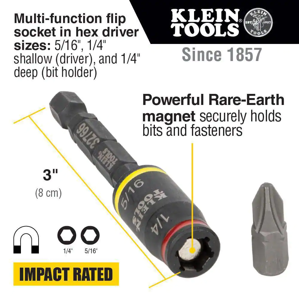Klein Tools 1/4 in. H, 5/16 in., 3-in-1 Impact Flip Socket Set (2-Piece)
