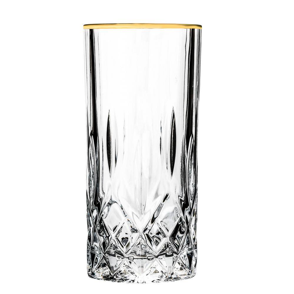 Lorren Home Trends Opera Gold Rim 11 fl. oz. Crystal High Ball Set (4-Piece)