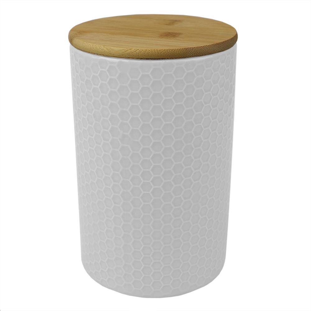 Home Basics Honeycomb Large Ceramic Canister, White