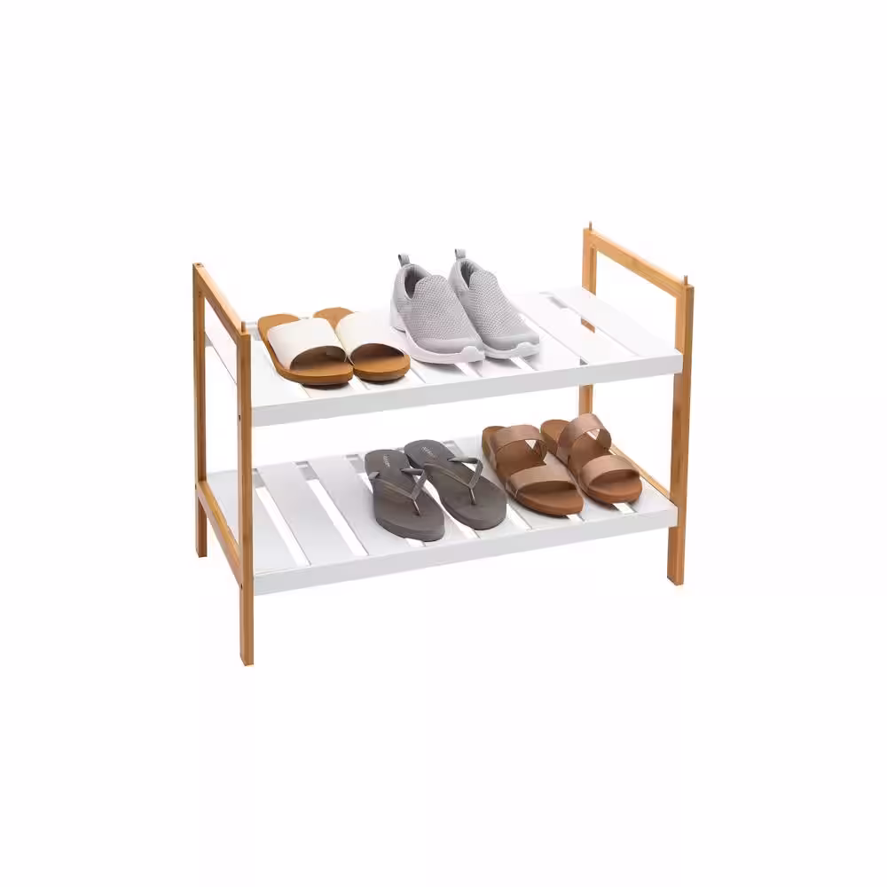 ORGANIZE IT ALL 18.5 H 12-Pair 4-Tier White Bamboo Shoe Rack