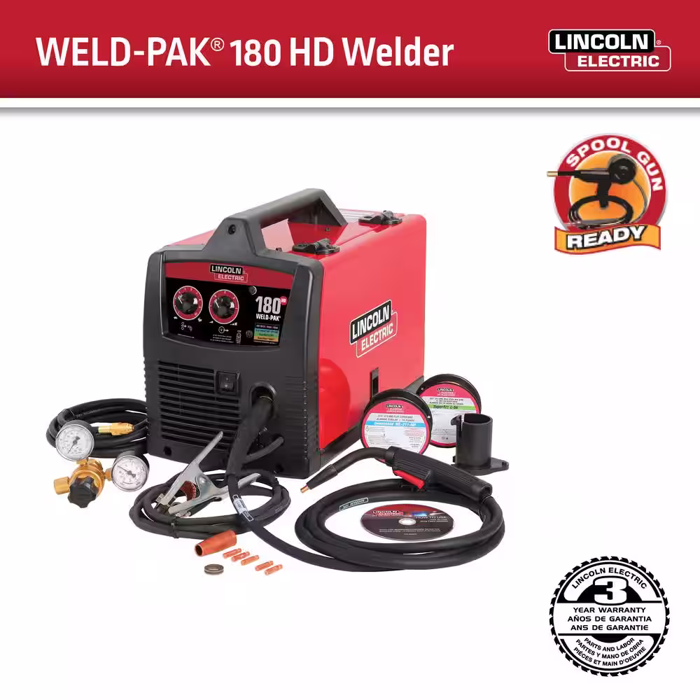 Lincoln Electric Weld-Pak 180 Amp MIG Flux-Core Wire Feed Welder, 230V, Aluminum Welder with Spool Gun sold separately