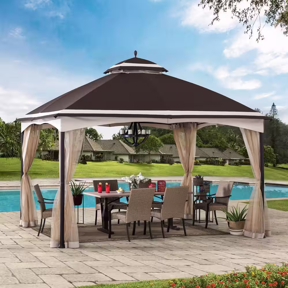 Sunjoy Zela 10.5 ft. x 13 ft. Brown and Tan 2-tier Steel Gazebo