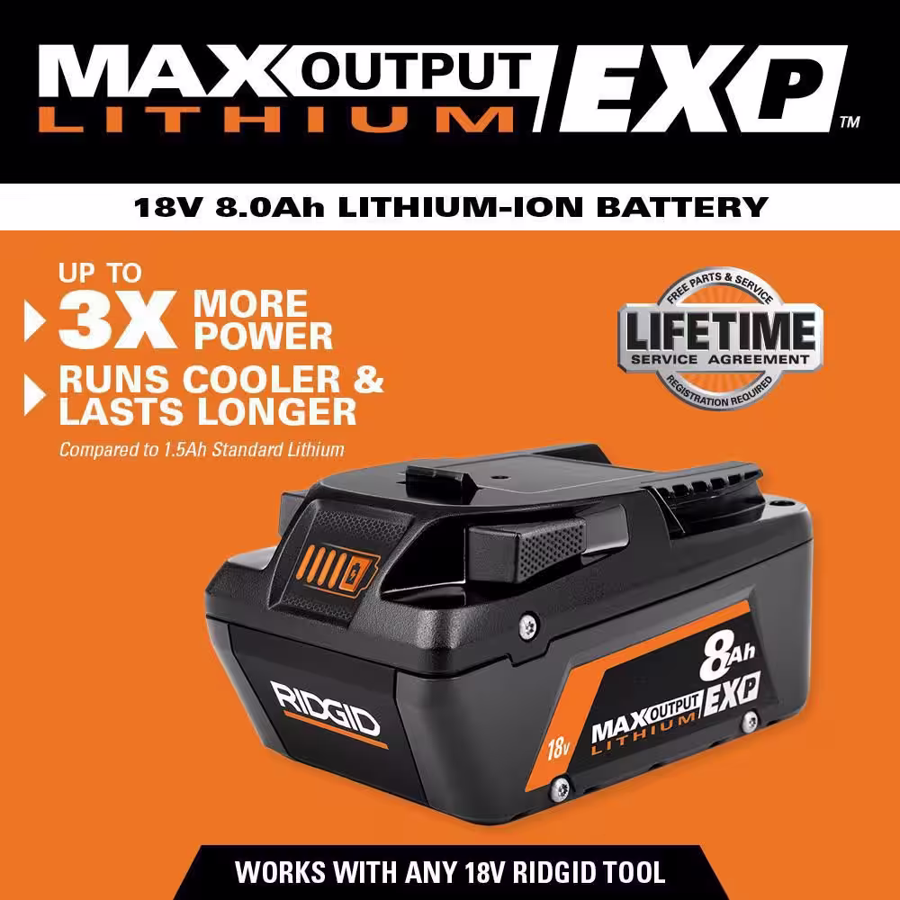 RIDGID 18V 8.0 Ah MAX Output EXP Lithium-Ion Battery