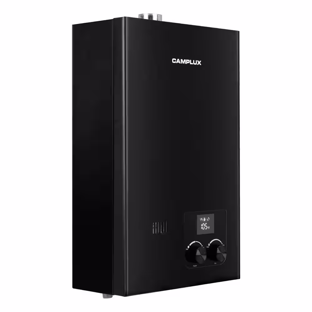 CAMPLUX ENJOY OUTDOOR LIFE Camplux 10L 2.64 GPM Residential High Capacity Color Screen Liquid Propane Gas Tankless Water Heater, Black
