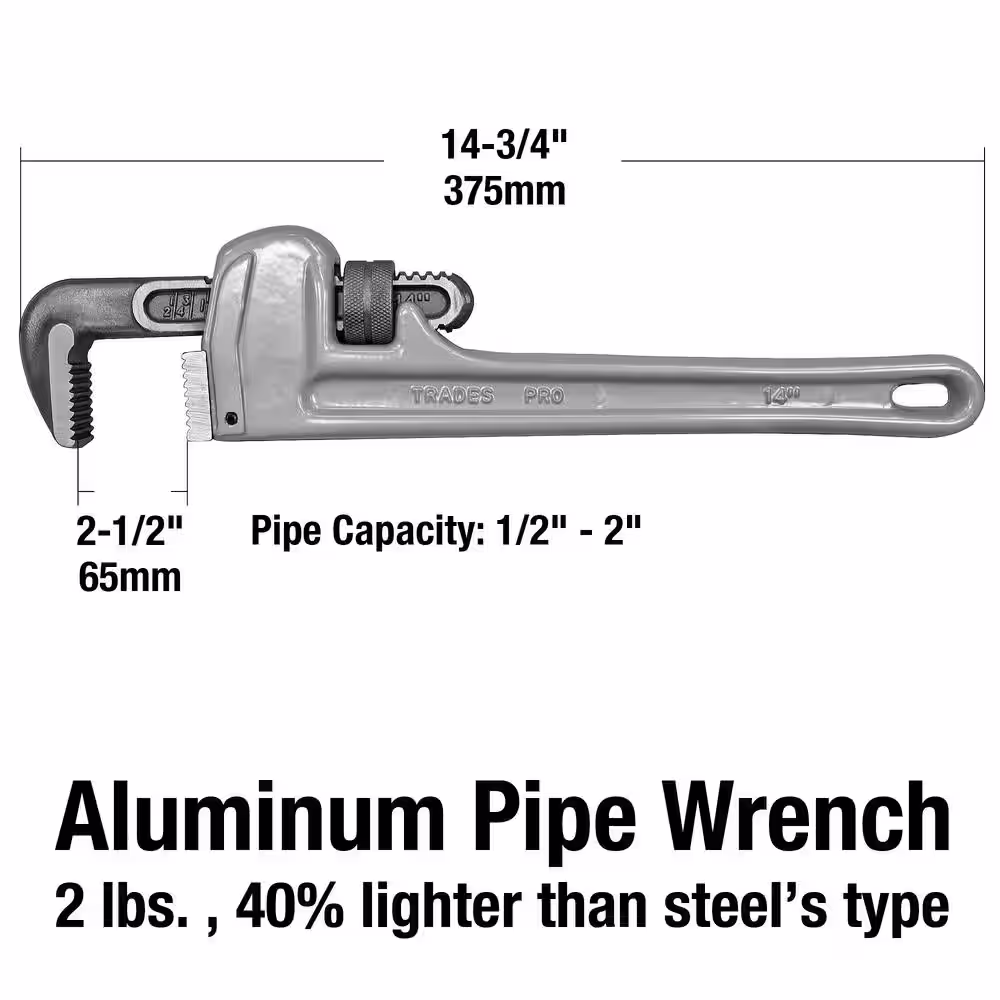 TradesPro 14 in. Aluminum Pipe Wrench