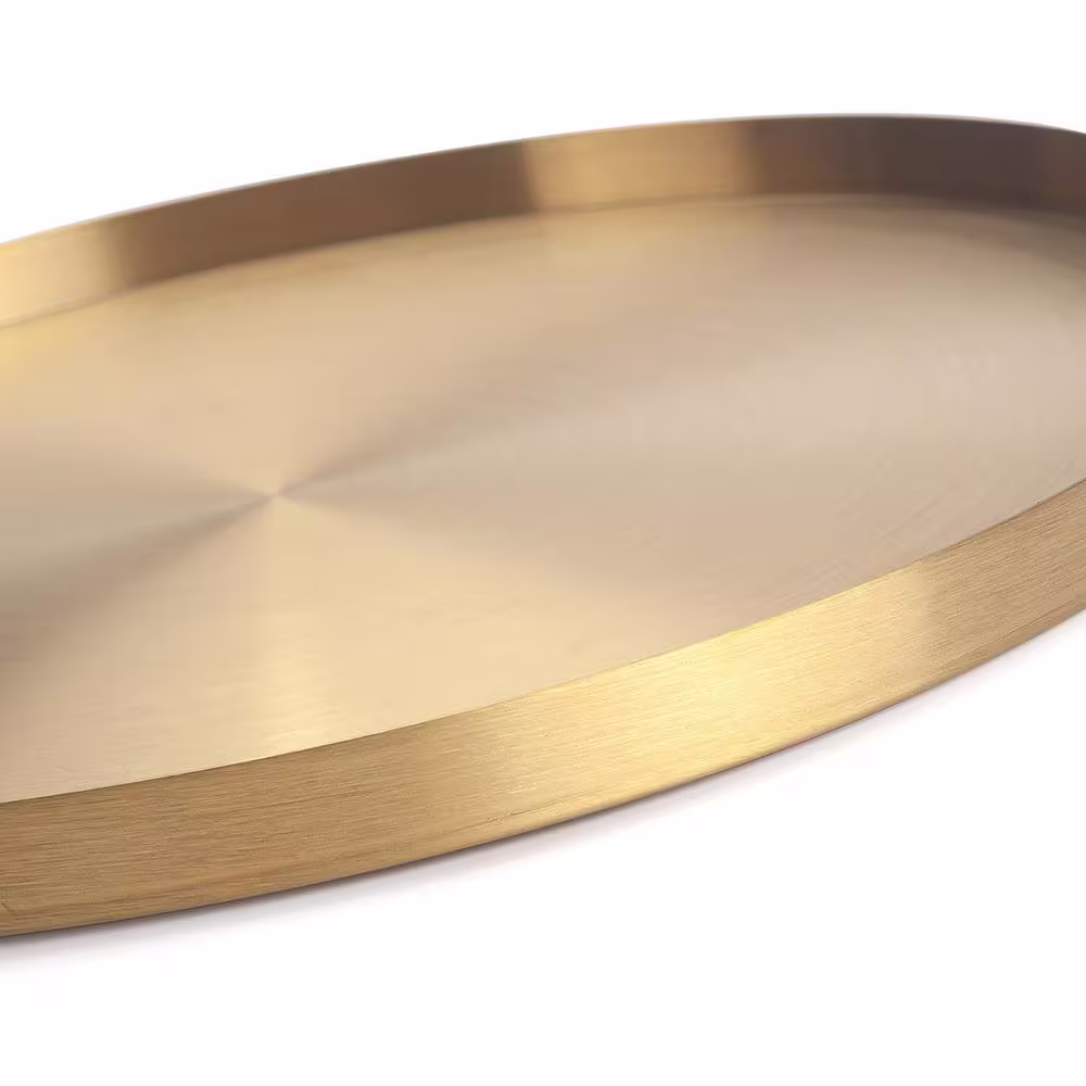 None Gold Stainless Steel Round Jewelry and Make up Candle Plate Decorative Tray (12.6 in.)