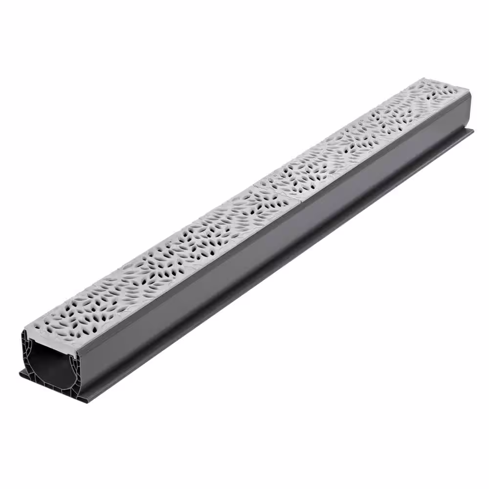 NDS Spee-D Channel Drain Grate, 4-7/16 in. wide X 2 ft. long, Decorative Botanical Design, Gray Plastic