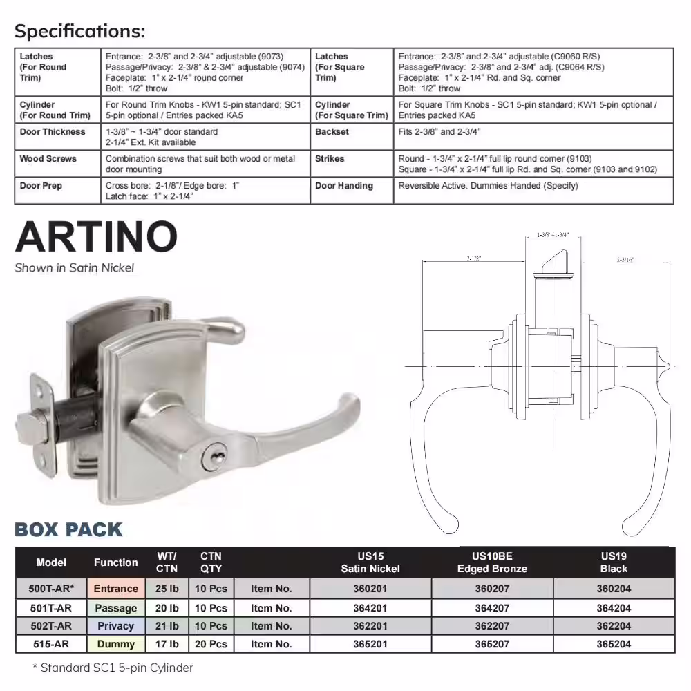 DELANEY HARDWARE Italian Collection Artino Black Dummy Door Lever