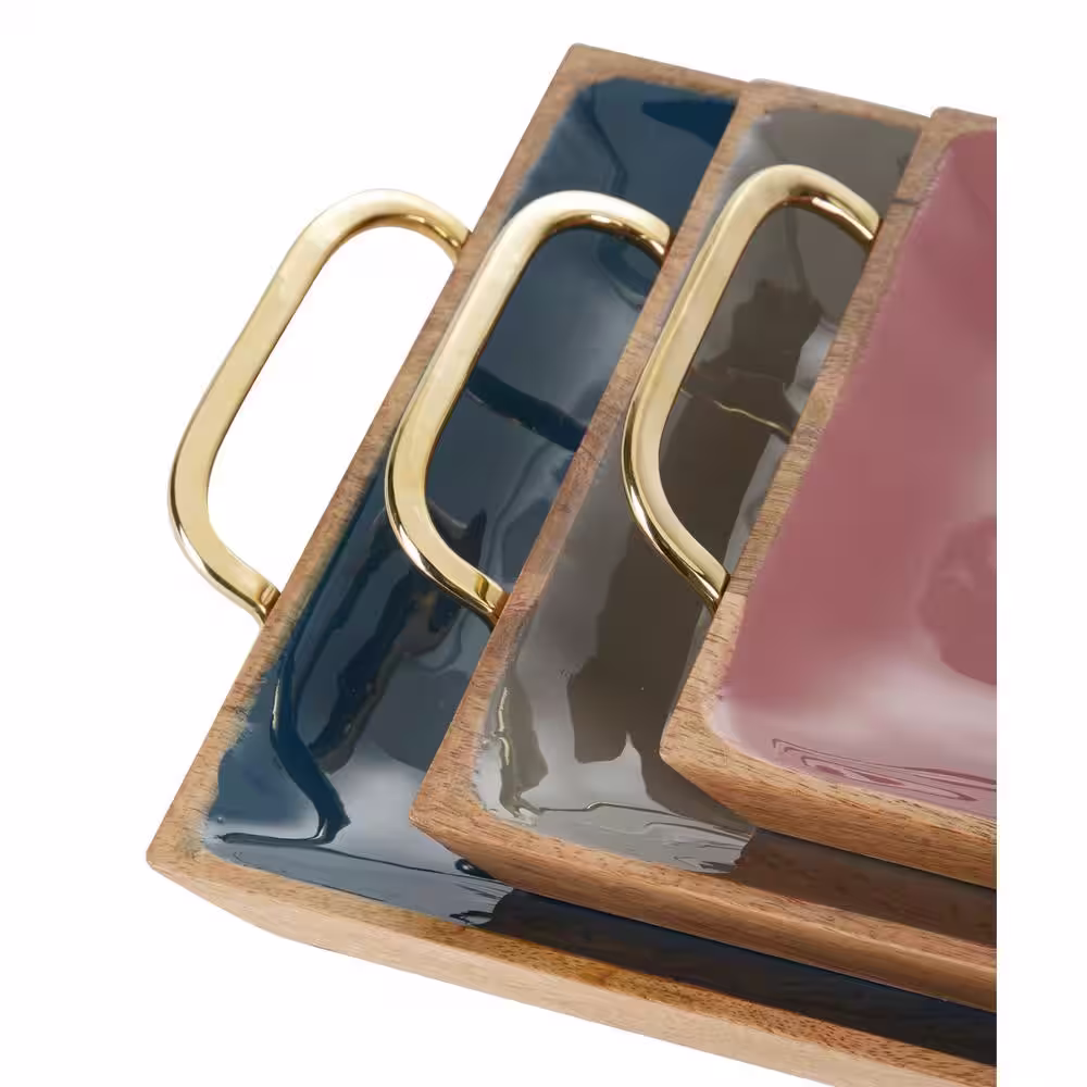 Litton Lane Multi Colored Enamel Contemporary Tray (Set of 3)