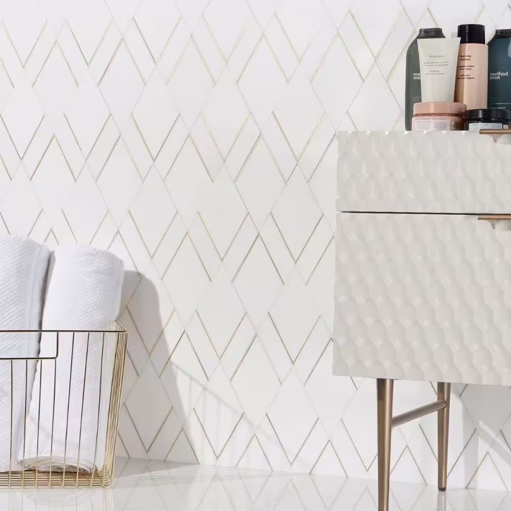 Ivy Hill Tile Mehko Thassos 11.81 in. x 14.96 in. Polished Marble and Brass Wall Tile (1.22 sq. ft./Each)