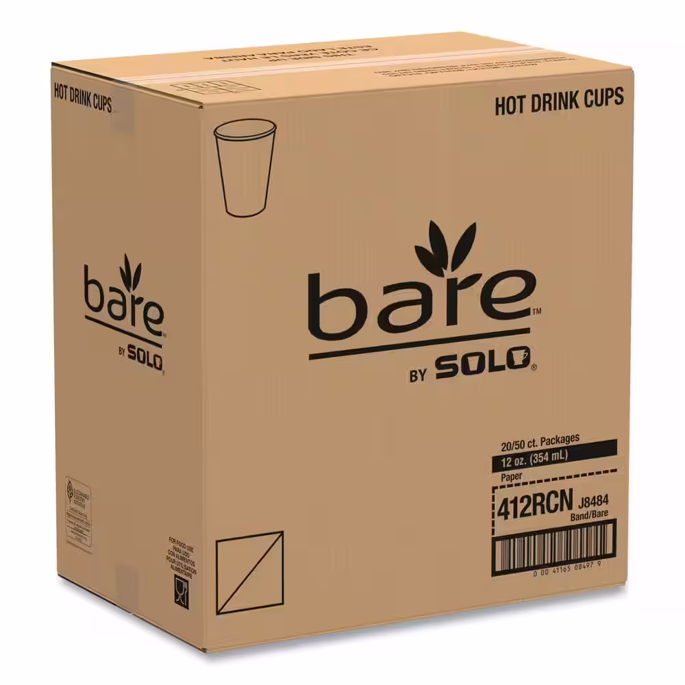 SOLO Bare Eco-Forward Green/White/Beige 12 oz. Recycled Content Disposable Paper Cups, Hot Drinks (1000 Per Case)