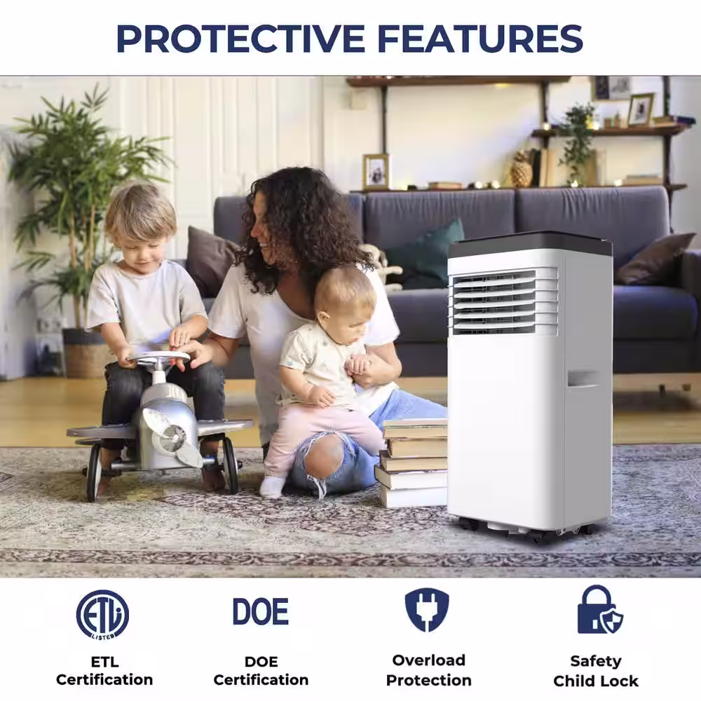 Bunpeony 8,000 BTU 3-in-1 Portable Air Conditioner with Cool Dehum Fan Sleep Mode in White