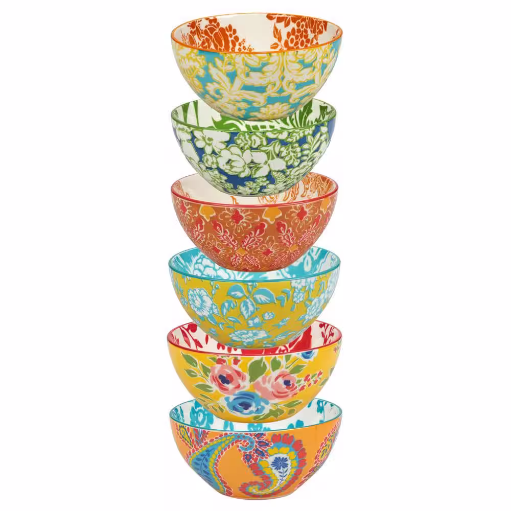 Certified International Damask Floral 26 oz. 6.25 in. Multicolor Porcelain All Purpose Bowl (Set of 6)
