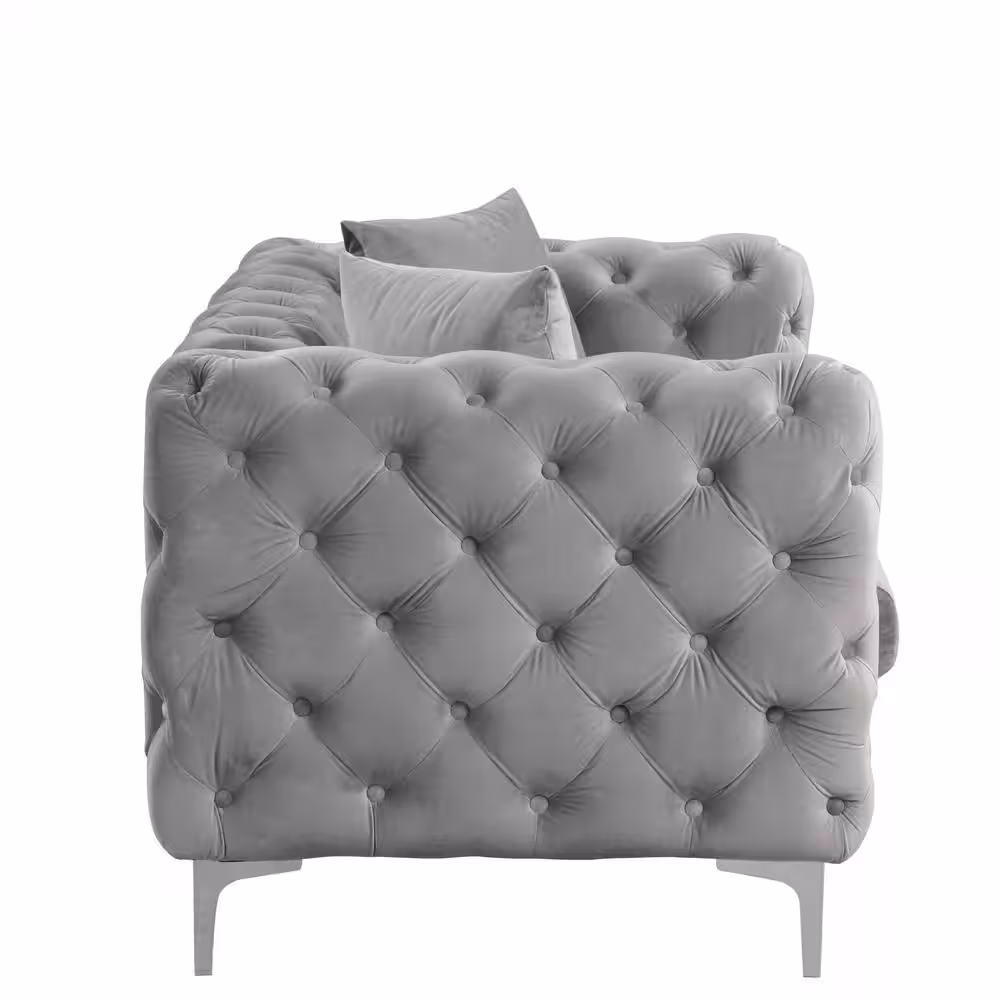 Morden Fort Modern Contemporary 2-Piece of Loveseat and Sofa Set with Deep Button Tufting Dutch Velvet Top in Gray