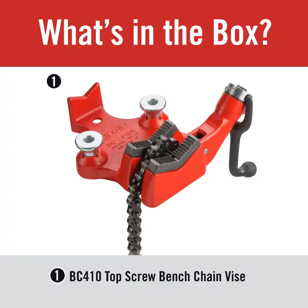 RIDGID 1/8 in. to 4 in. Pipe Capacity, Top-Screw Bench Chain Vise Model BC410A (Includes Pipe Rest & Bender)