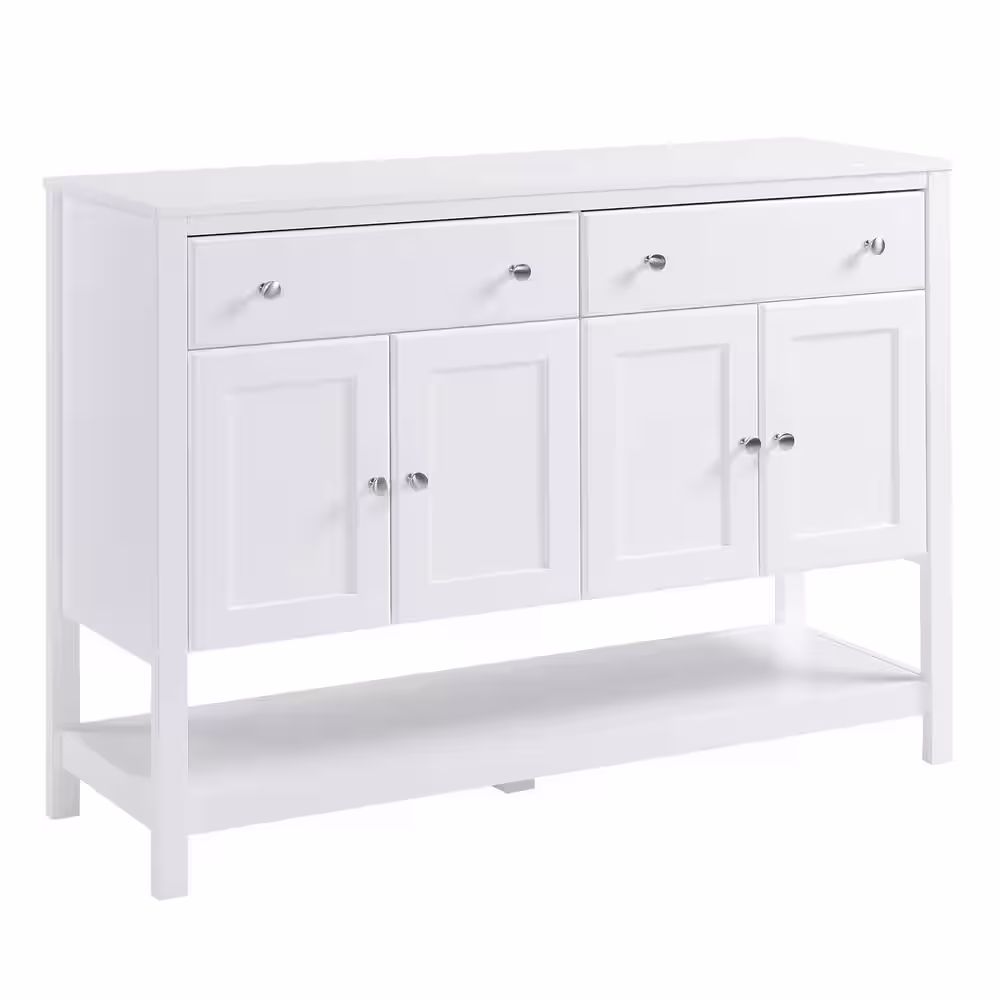 HOMCOM White MDF Modern Sideboard Serving Buffet Storage Cabinet Cupboard with Adjustable Shelves, 2-Drawers