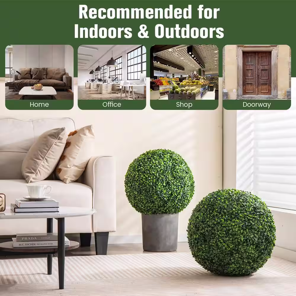None 2-Pcs 19 in. Artificial Grass Plant Topiary Ball Faux Decorative Balls for Indoor Outdoor