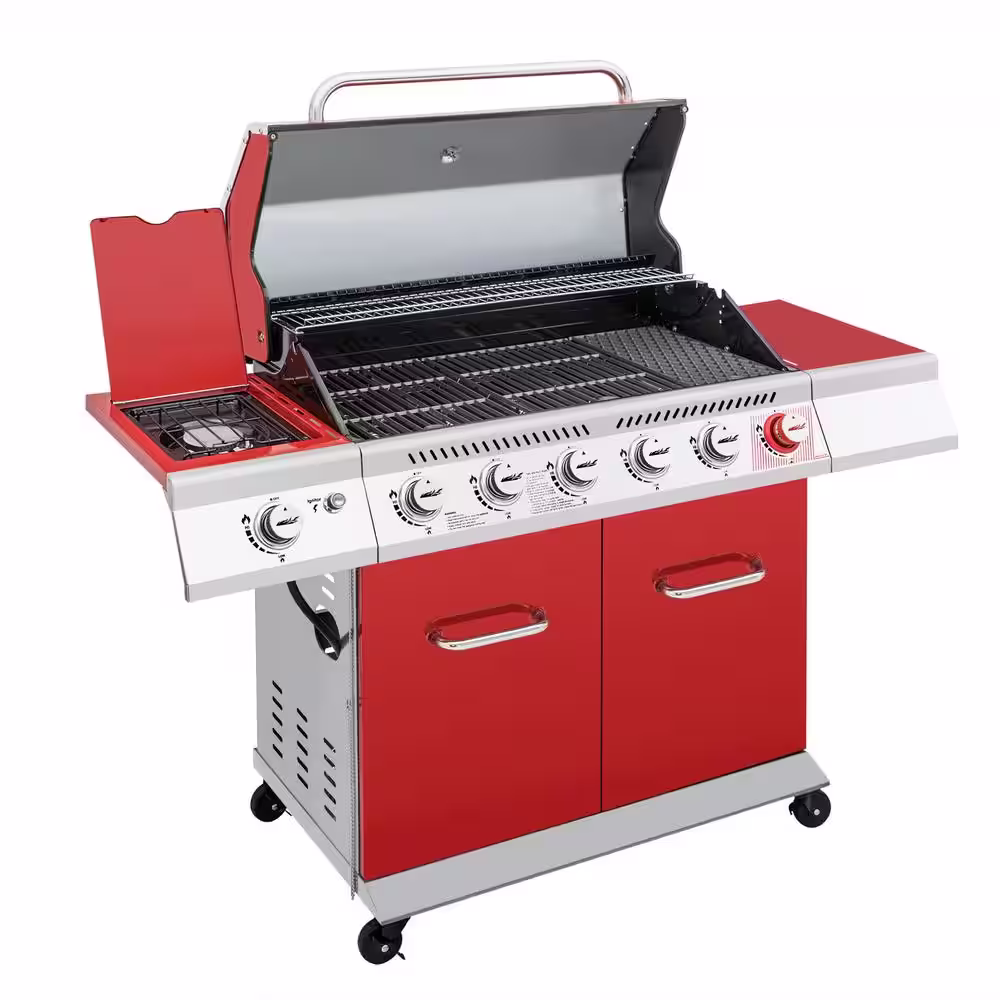 Royal Gourmet 6-Burner BBQ Liquid Propane Gas Grill with Sear Burner and Side Burner in Red