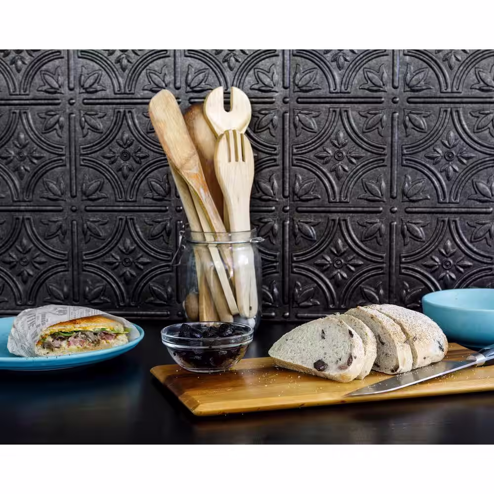 INNOVERA DECOR BY PALRAM 18.5'' x 24.3'' Empire Decorative 3D PVC Backsplash Panels in Smoked Pewter 9-Pieces