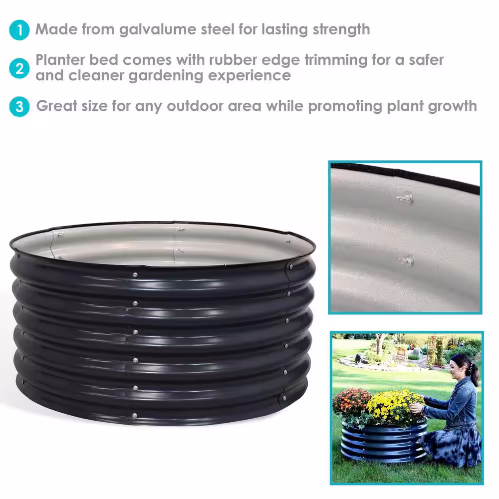 Sunnydaze Decor Sunnydaze 36 in. (91.44 cm) Round Galvalume Steel Raised Garden Bed - Dark Gray