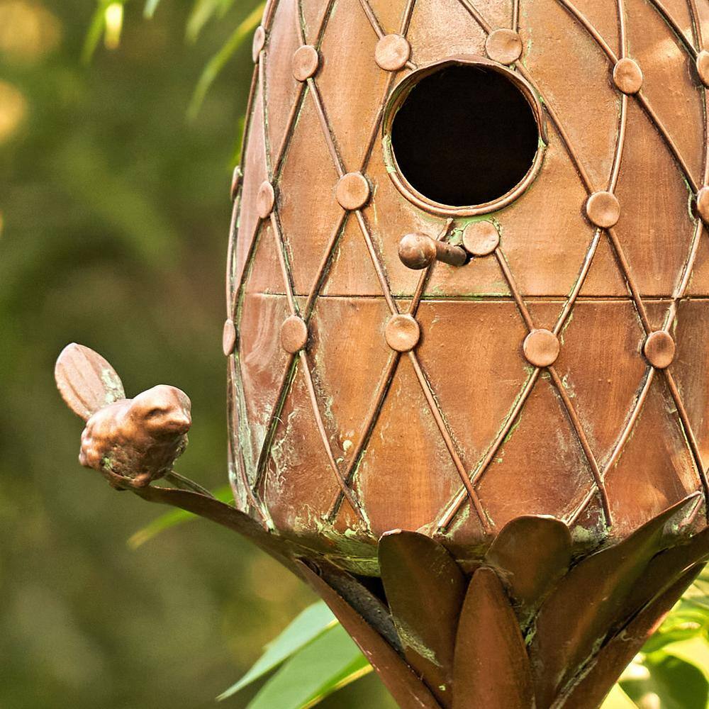 None 67.25 in. Tall Pineapple Shaped Copper Finish Birdhouse Stake