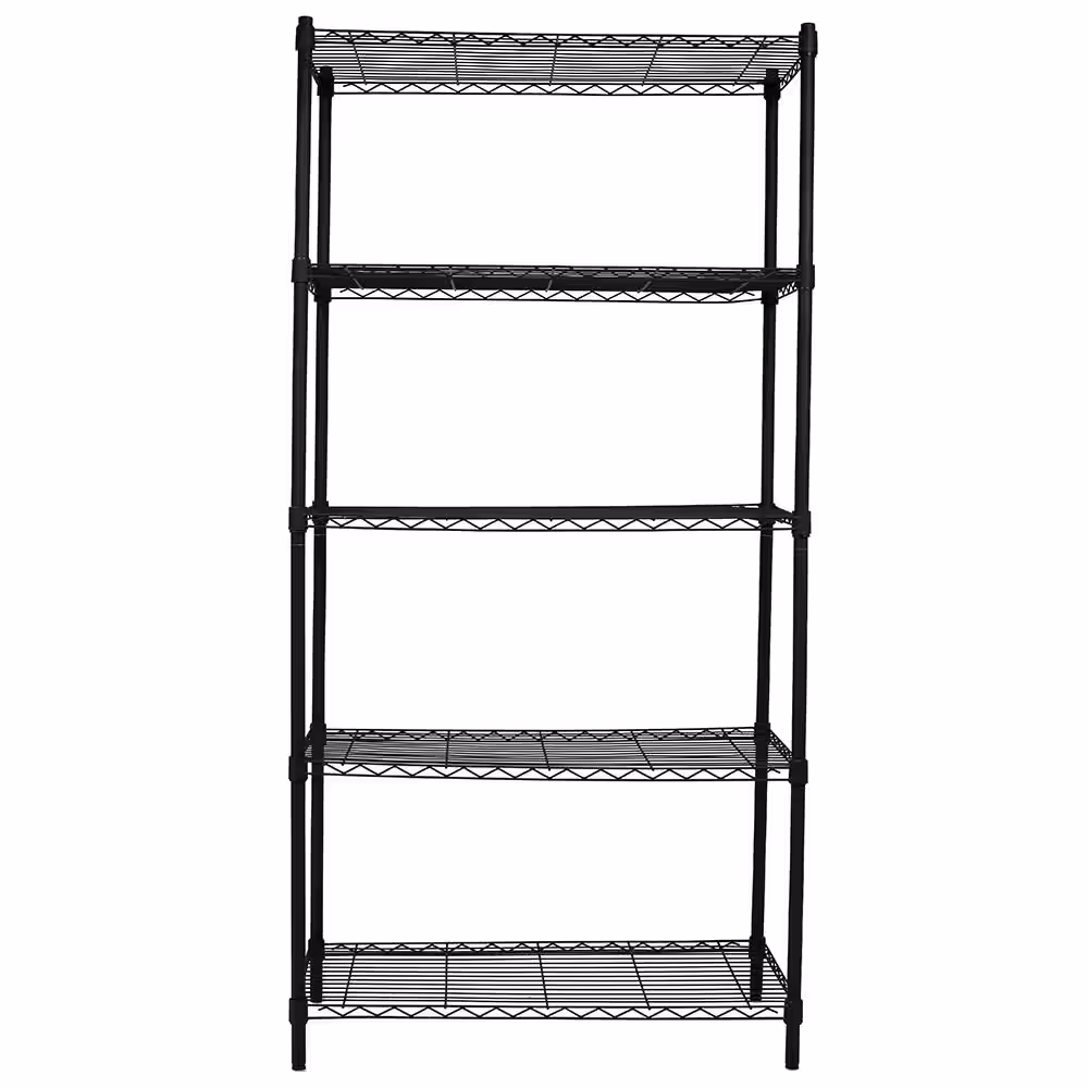 BirdRock Home Flat Black 5-Tier Heavy Duty Metal Wire Garage Storage Shelving Unit (36 in. W x 72 in. H x 18 in. D)