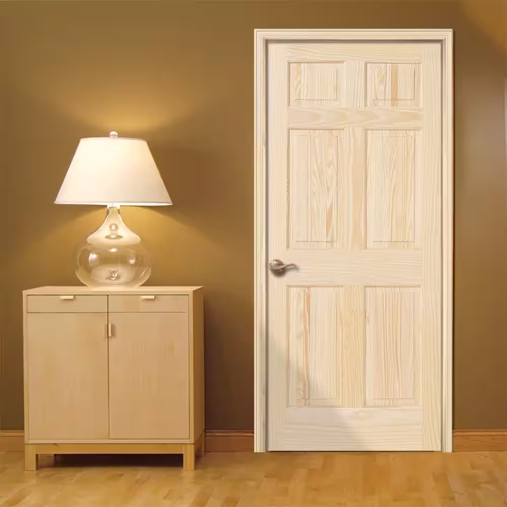JELD-WEN 24 in. x 80 in. 6 Panel Pine Unfinished Right-Hand Solid Wood Single Prehung Interior Door