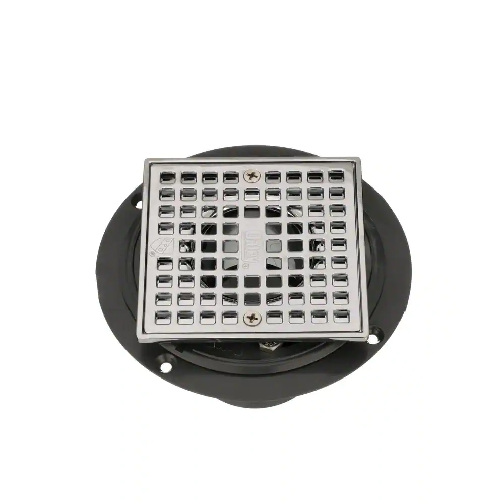 Oatey Round Gray PVC Shower Drain with 4-3/16 in. Square Screw-In Chrome Drain Cover